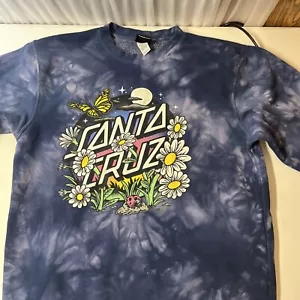 Santa Cruz Sweatshirt Men's Med Tie-Dye Floral Blue Crew Neck Pullover - Picture 1 of 3