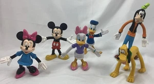 Disney Figures Bendable Set of 6 Mickey Minnie Donald Daisy Pluto Goofy Toys - Picture 1 of 8