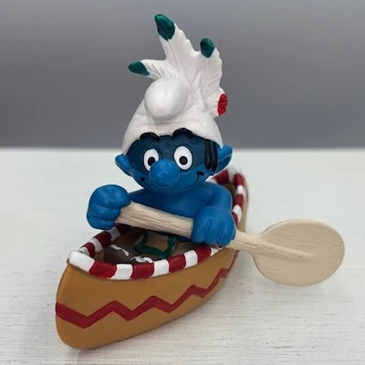 Smurfs 20549 Canoe Smurf American Indian Figure Boat Feather Schleich Figurine - Image 1 of 4
