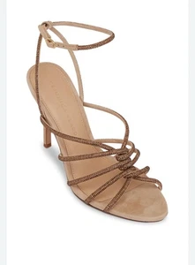 VERONICA BEARD Aneesha Sandalen aus gedrehtem Wildleder mit Kristallverzierung 7 Bronze - Bild 1 von 11