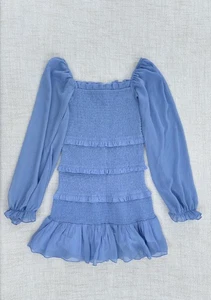 aw KATIE J Tween LAILA Long Sleeve Smocked Dress Blue Size XL 14 - Picture 1 of 2
