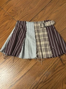 Gonna scuola patchwork gb bambina 4 quadri righe pieghettata Y2K - Foto 1 di 4