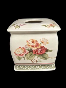 Vintage Waverly Brianna Floral Ceramic Tissue Box Cover Cottagecore Granny - Picture 1 of 8
