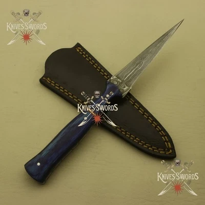 Dagger Knife Custom Hand Forged Damascus Steel Hunting Fix Blade Knife + Sheath - Image 1 of 4