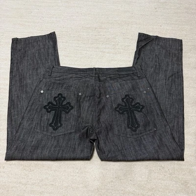 Vintage Y2K Sean John Black Baggy Denim Jeans Embroidered Cross Men's 36 Hip-Hop - Image 1 of 4