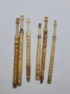 Vintage Antique Lot Of 6 Lace Making Bobbins Bone Inc MARY - Picture 1 of 5
