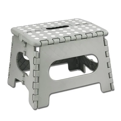 Grey Folding Step Stool Portable Lightweight Space Efficient Non-Slip Stool - Image 1 of 4