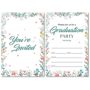Wildflower Graduation Party Invitations Greenery Fill-in Blank 20 Set - Picture 1 of 5