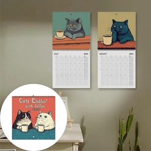 2025 Cat Calendar-Cats Chillin' with Coffee,12 Monthly Coffee Cats Wall Calendar - Picture 1 of 8