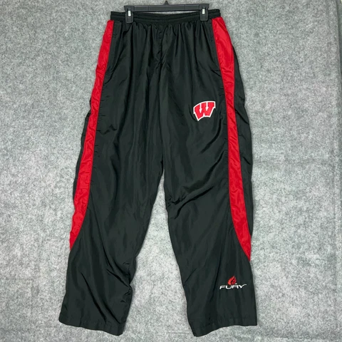 Wisconsin Badgers Men Pants Large Black Red Track Pant Ankle Zip NCAA Basketball Cover
