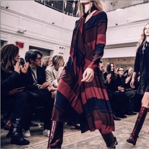 Tory Burch Lyon Navy Burgundy Stripe Runway Long Sleeve Faux Wrap Dress Sz. 2