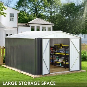 10'x12' Metal Storage Shed, Lockable Outdoor Utility for Garden & Patio, White - Picture 1 of 12