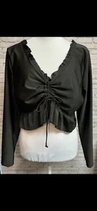 Camisa corta SHEIN negra para mujer talla 3XL acanalada frontal con volantes manga larga - Imagen 1 de 4