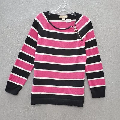 Suéter Michael Kors Mujer Mediano Rosa Rayas Túnica Cremallera Acento Pullover Foto 1 de 4