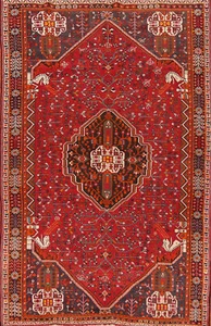 Red/ Ivory Traditional Vintage Handmade Wool Area Rug 5x8 Tribal Carpet - Picture 1 of 21