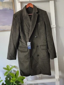 Stafford Men's Wool Blend Olive Green Long Double-Breasted Pea Coat M Reg NWT - Picture 1 of 7
