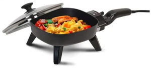 Portable Electric Frying Griddle Pan Non Stick Cooking Glass Lid Skillet Compact - Picture 1 of 8
