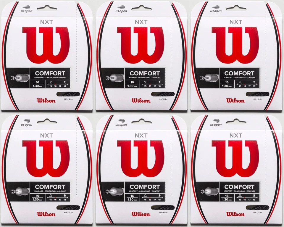 Juego de 6 juegos de cuerdas de tenis Wilson NXT Comfort negras calibre 16 1,30 mm Foto 1 de 1