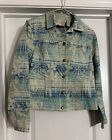 Caribbean Joe Jacket Small Ivory Blue Green Floral Button Tropical Casual Ladies