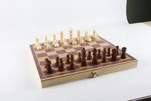 Classic Modern Wooden Chess Pieces Games Foldable Board - Picture 1 of 10