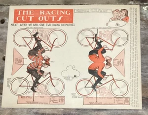 BICYCLE RACING CUT OUTS BOSTON SUNDAY GLOBE SUPPLEMENT PAPER DOLL 1905 Bike - Picture 1 of 5