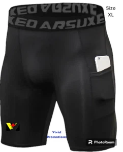 Arsuxeo Men's Running Tight Shorts Compression Shorts with Phone Pocket - Picture 1 of 6