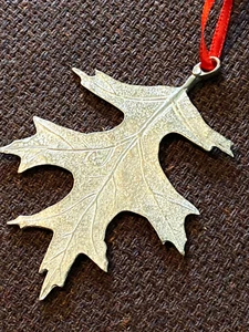 Vilmain Pewter Oak Leaf 2.75"x2" Ornament Silver Tone Red Ribbon in Box EUC - Picture 1 of 7