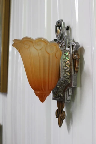 Art Deco Slip Shade Wall Sconce Theater Glass Shade Fleur De Lys Lincoln Cover