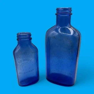 2 Antique Phillips Milk of Magnesia Bottle Cobalt Blue Glass Made in Canada - Picture 1 of 11