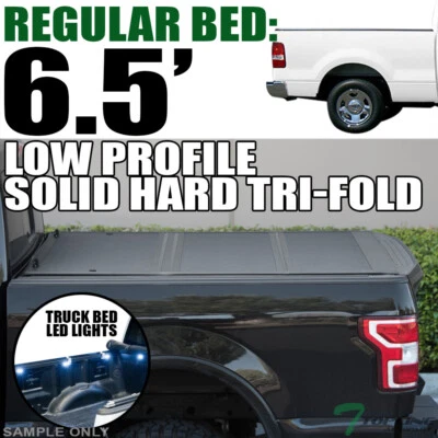 Topline For 2004-2014 Ford F150 6.5 Ft Bed LoPro Hard Tri Fold Tonneau Cover+LED - Image 1 of 4