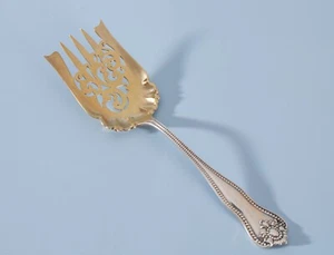 Antique Sterling Silver Serving Fork Gold Washed Pierced PAT. APL'D FOR - Picture 1 of 6
