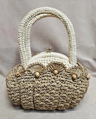 复古 WALBORG 编织塑料大号手提包钱包日本 10 英寸长 7 英寸宽 — 第 1/4 张图片