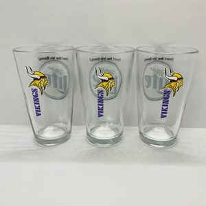 Juego de 3 vasos de pinta coleccionables MN Vikings Miller Lite insertar cerveza en apertura - Imagen 1 de 4
