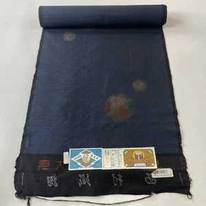 JAPANESE KIMONO FABRIC CLOTH BOLT DARK BLUE TSUMUGI PURE SILK AA0475 - Picture 1 of 5
