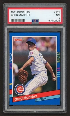 1991 DONRUSS GREG MADDUX #374 HOF 4 CONSECUTIVE CY YOUNGS PROFESSOR PSA 7 NM - Image 1 of 3