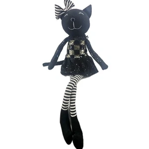 Halloween Decor Weighted Plush Black And White Striped Kitty Cat Shelf Sitter - Picture 1 of 7