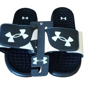 Neu Under Armour Herren UA Ignite verstellbare Pantoletten Größe 17 schwarz & weiß Freizeit - Bild 1 von 5