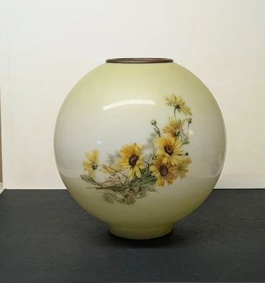 Abajur globo bola floral antigo abajur 10 polegadas em torno de 3,5 polegadas base amarelo verde - Imagem 1 de 4