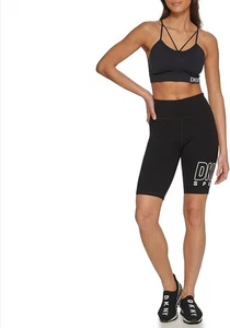 DKNY Women's High Waist Bike Shorts Black Pink S NEW $50   DP2S4936 - Picture 1 of 3