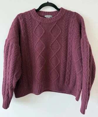 ВИНТАЖНЫЙ 80-х/90-х годов Barneys Нью-Йорк бордовый кабель трикотажа коробка женский свитер - Италия - Изображение 1 из 4