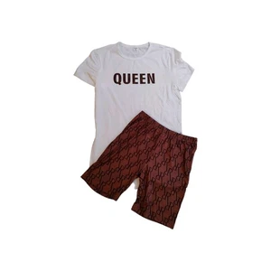 NEW Shein Girls Size 11-12Y Bermuda Shorts & Long T-shirt Outfit Set Queen Logo - Picture 1 of 8