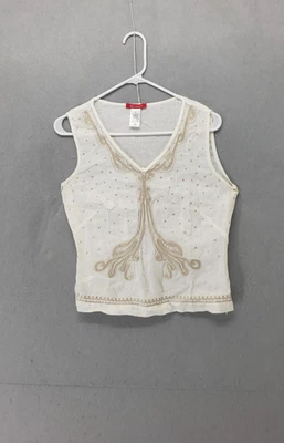 Blusa sin mangas Anne Klein para mujer 6 bordada de lino sin mangas elegante Foto 1 de 4