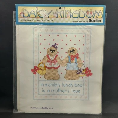 Bucilla Daisy Kingdom Stamped Cross Stitch Sampler 63279 VTG 1991 Bears Lunch - Image 1 of 4