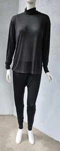 Vintage LL Bean 100 % Seide schwarz 2-teiliges Pyjama Basisschicht-Set Damen Large LESEN - Bild 1 von 6