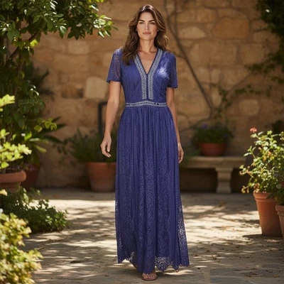 Boho Chic женское платье XL фиолетовый кружева макси причудливый фея романтический крестьянин - Изображение 1 из 4