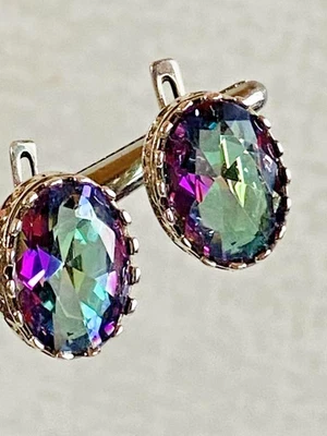 Unique sterling silver women's earrings 925 Silver Mystic Topaz 1.8cm7.22g - Image 1 of 4
