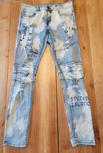 crysp denim jeans 32 Fraid,graffiti, Bleached Spots. Men's. Measurements In Pics - Picture 1 of 13