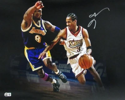 Foto autografiada 16x20 de Allen Iverson HOF con Kobe Bryant 76ers Beckett 196722 Foto 1 de 3