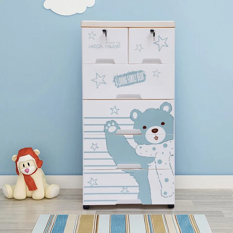 Rolling Polar Bear Plastic Dresser Clothes Dolls Storage Cabinet With 6 Drawers Cover