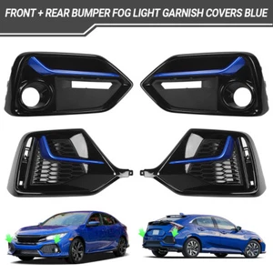 For 2017-2021 Honda Civic Blue Trim Front + Rear Bumper Fog Light Garnish Covers - Picture 1 of 16